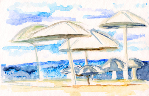 Art Print- Umbrellas by the Sea